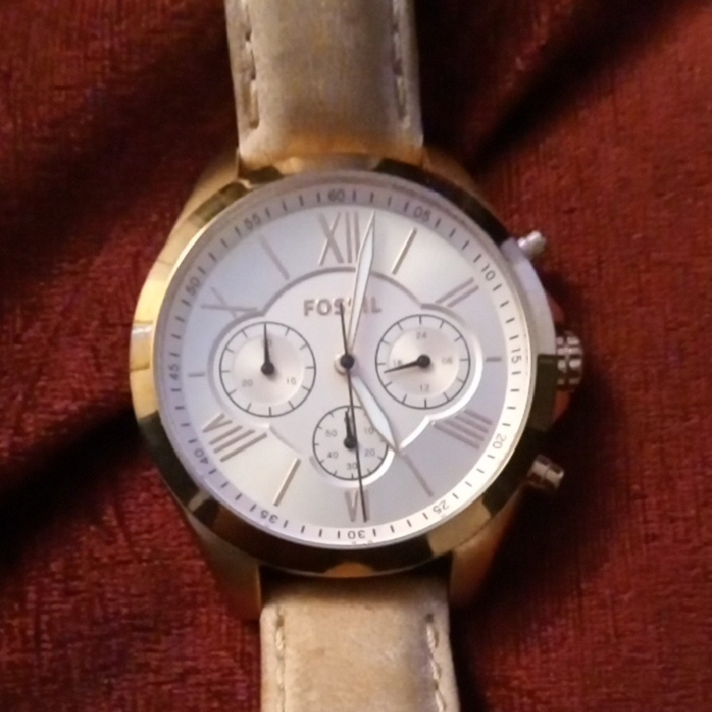 Fossil Gold Watch with Beige Strap